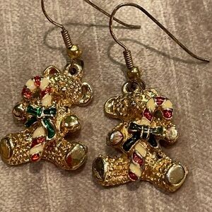 Teddy Bear Earrings CandyCane Christmas Holiday Festive